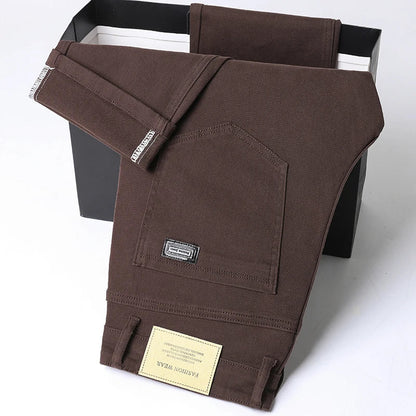 Cotton White Jeans Men's Elastic Soft Comfortable Business Casual Trousers Fashion Korean Fit Straight Spring Autumn Denim Pants