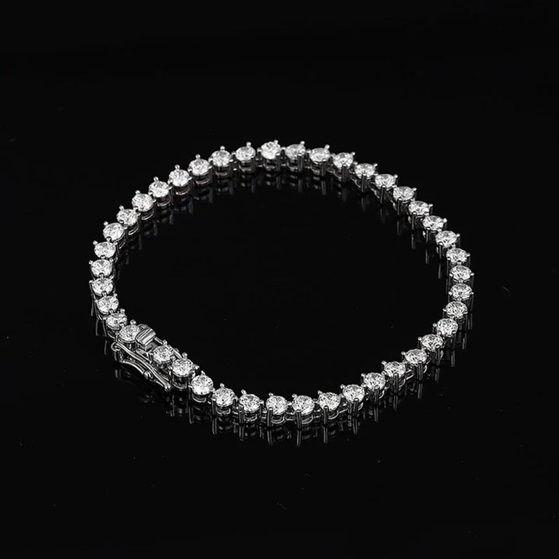 3 Prong 2.5mm 3mm Full D Color Moissanite Diamond Tennis Bracelet for Women 925 Silver Link Chain Spring Buckle Bracelets