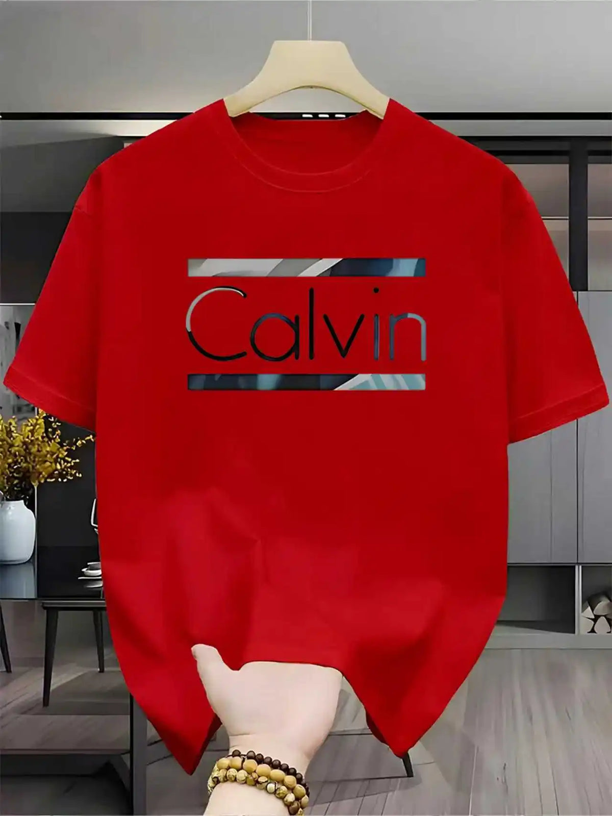 Men's summer fashion casual loose pattern printed sports round neck short sleeved quick drying T-shirt top