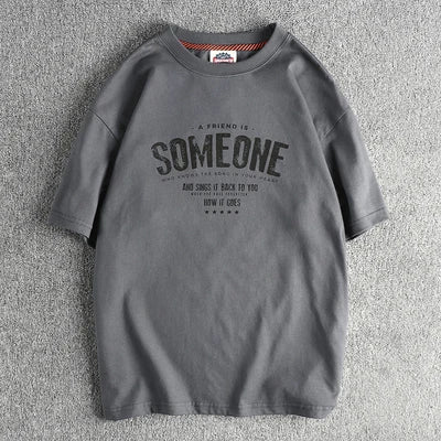 5110# Summer New American Retro Short Sleeve O-neck Letter Printed T-shirt Men's Simple 100% Cotton Old Washed Loose Casual Tops