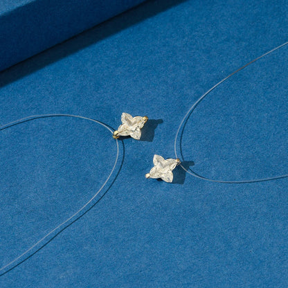 Dainty Invisible Line 925 Silver Simple Flower 8A Cubic Zirconia Choker Chain Transparent Fishing Line Collier LZN33