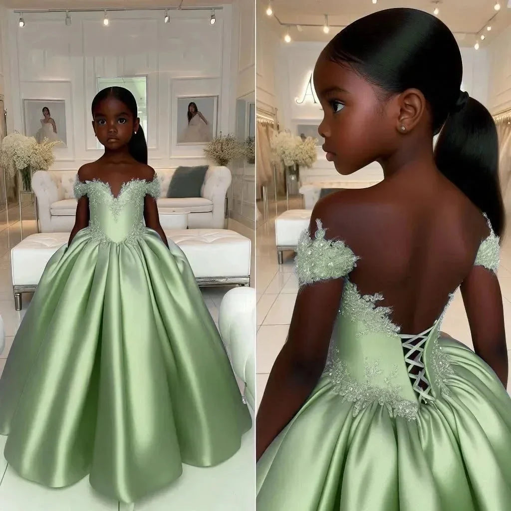 Custom Light Blue Lace Off Shoulder Flower Girl Dress First Christmas Dress Wedding Party Gown for Girls فساتين اطفال