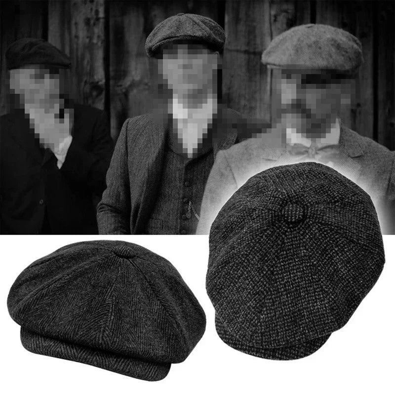 High Quality Winter Retro British Style Newsboy Cap Men Vintage Luxury Unisex New Octagonal Flat Cap Cotton Ascot Caps Beanie