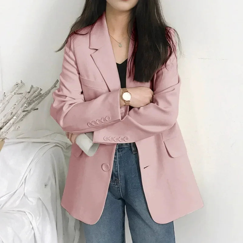 New Korean Style Women's Casual Commute Loose Fit Small Suit Jacket Elegant Personality Single Piece Tailored Top