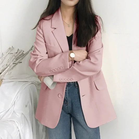 New Korean Style Women's Casual Commute Loose Fit Small Suit Jacket Elegant Personality Single Piece Tailored Top