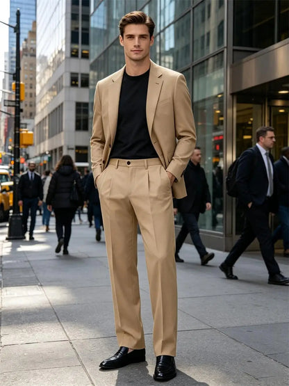 Men's Premium Pleated Wide-Leg Dress Pants Versatile Formal Casual Trousers Chinos Business Daily Office Banquet Wedding Summer