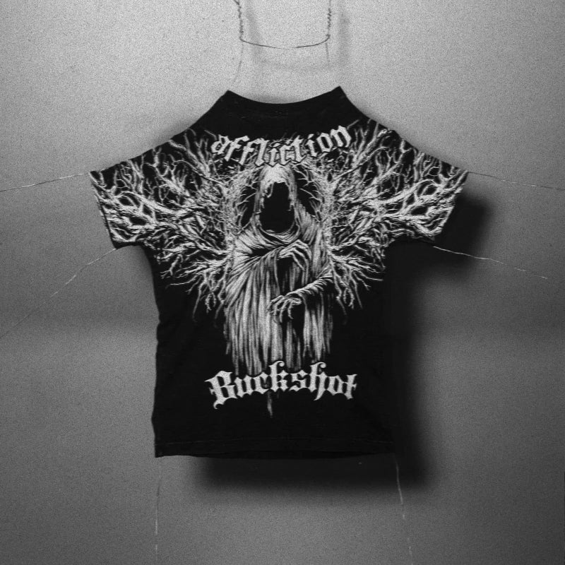 Y2K Gothic T Shirt Haunted Mound Ghost Skull Pattern Streetwear Men Women Harajuku Hip Hop Vintage Unisex Cotton Short Sleeve