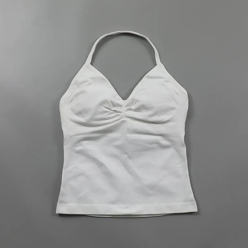 Yoga Longline Strappy Top Leggings Set Women's Backless Camisole Built-In bra Vest High-Waisted Hip Lift Gym Shorts Sports Set
