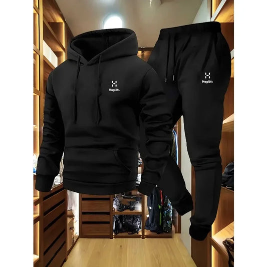 Men'S Autumn and Winter Pattern Casual Two-Piece Set Hoodie Sweatshirt Long Pants Suit with Pockets Regular Fit Outdoor Sports