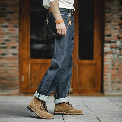 Vintage 13.5oz Heavyweight Denim Jeans Washed Straight Mid Waist Pants Men's Indigo Selvedge Raw Denim Jeans for Autumn