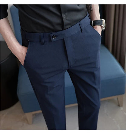 Men Suit Pant Autumn Elastic Waist Solid Slim Fit Dress Pants Business Casual Office Social Trouser Plus Size 40 38 Men Clothing
