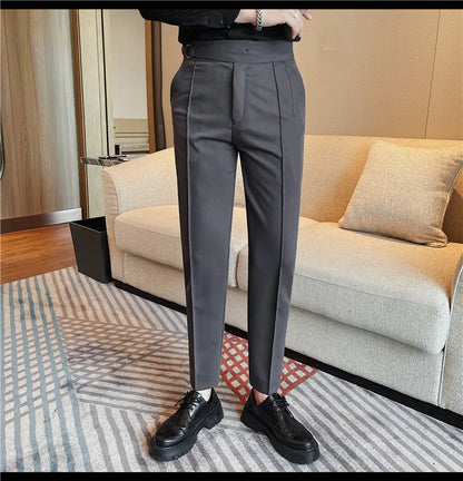 High Quality Men's Suit Pant Solid Color England Style Slim Fit Casual High Waist Trousers Men Spring Autumn Fashion Suit Pants