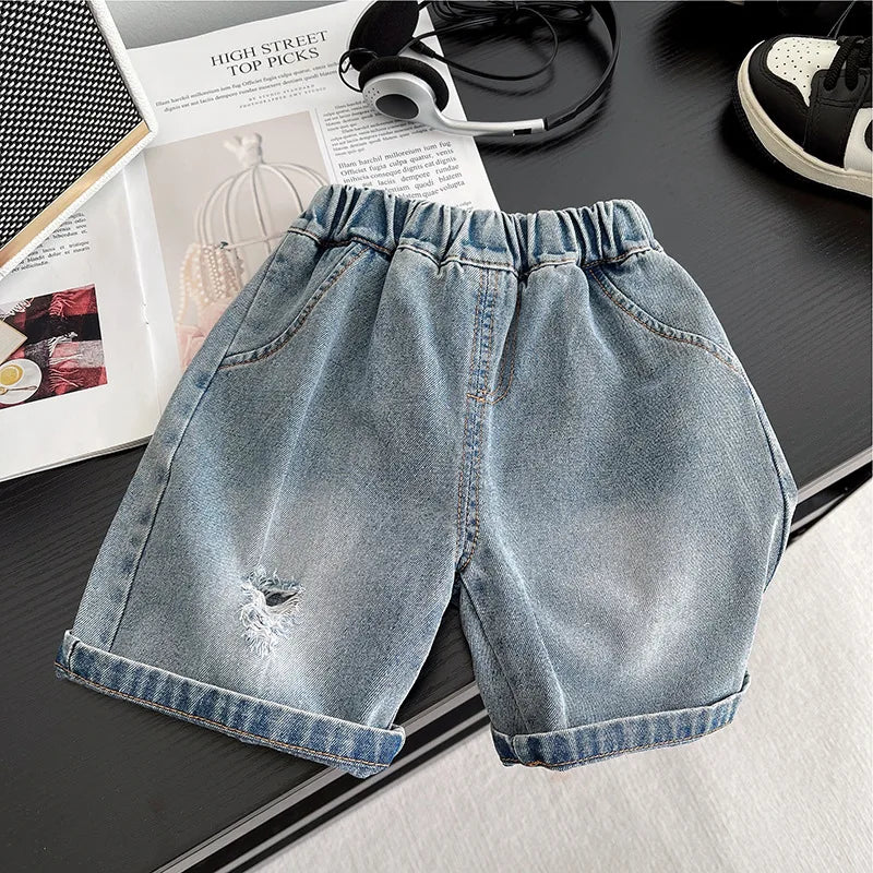New Summer Fashion Baby Boys Clothes Suit Children Flip Pocket T-shirt Denim Shorts 2Pcs/Set Toddler Clothing Kids Tracksuits