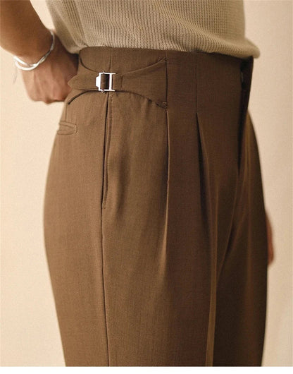 New Men's Summer Straight Pants Paris Button Non Ironing Loose Fitting Business Naples Casual Pants High Waisted Office Trousers