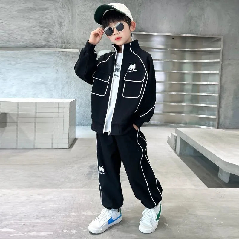 2025 New Boys' Spring-Autumn Outfit Set Middle-Large Size Korean Style Stylish Cool Kids' Clothing for Boys