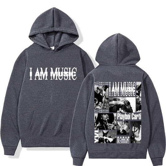 Rapper Playboi Carti I AM MUSIC Album Logo Hooded Men Fashion Gothic Hip Hop Street Sweatshirt Male Casual Fleece Comfort Hoodie