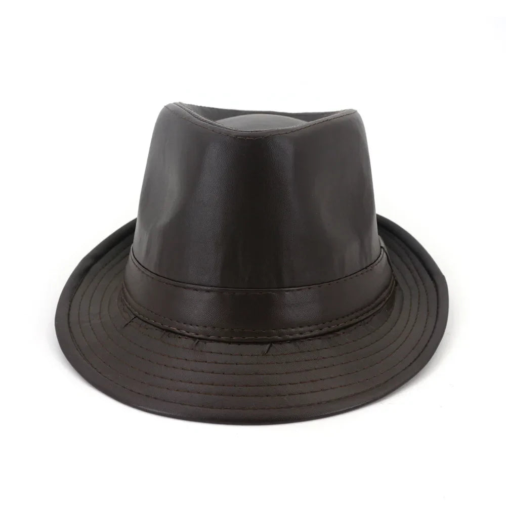 British Top Jazz Hat Minimalist PU Leather Gentleman Hats Men's and Women's Couple Hat Fedoras Party Wedding Cap Father Hat Gift