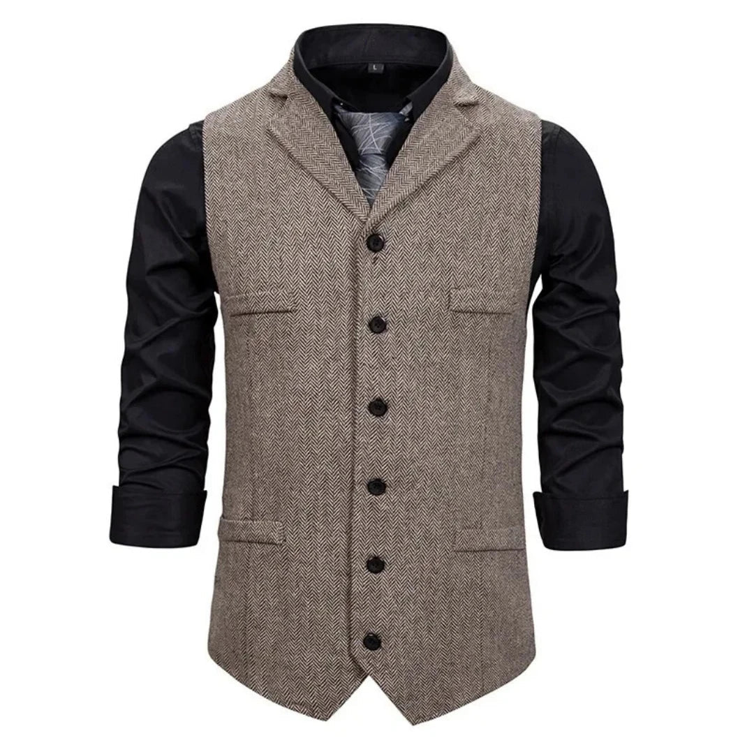 Men Vest Black Herringbone Single Button With Lapel Waistcoat For Wedding Banquet Business Office Work Casual Men Suit Vest