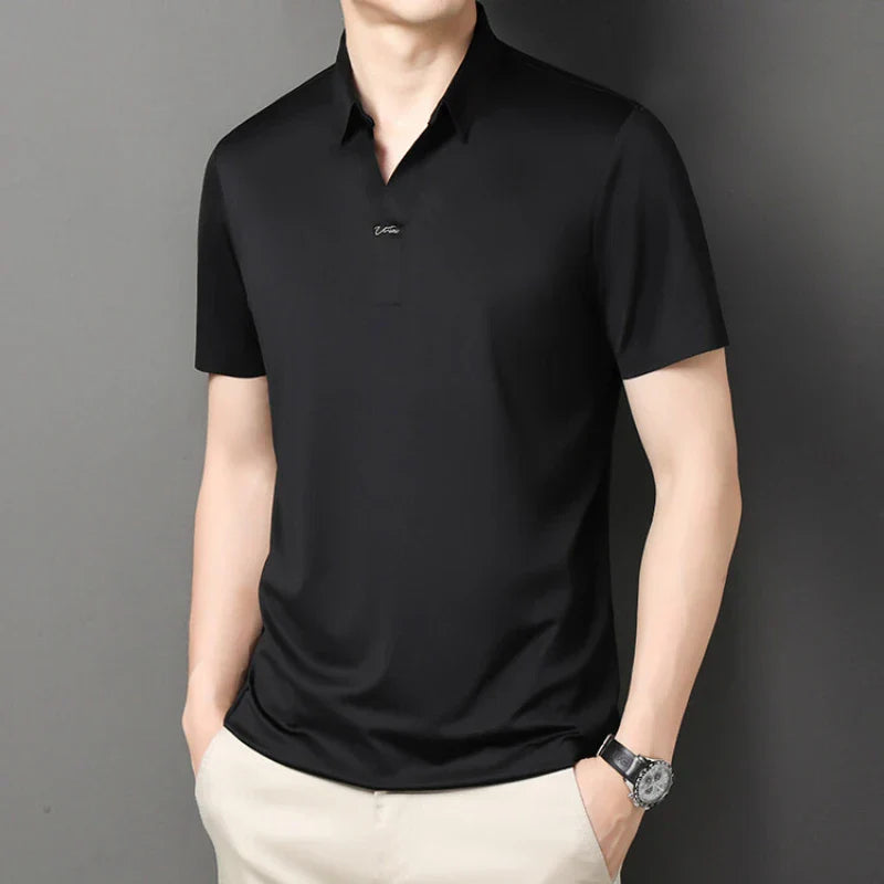 2024 High-quality Elastic Stretch POLO, Business Casual Men's Short-sleeved Shirt, Seamless V-neck M-4XL Men's Polo Shirt