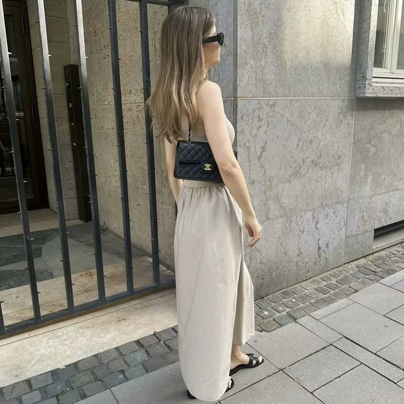 Knitted Dresses 2025 Woman Sleeveless Black Long Dress Women Bodycon Summer Solid Dresses One Pieces Midi Casual Dresses