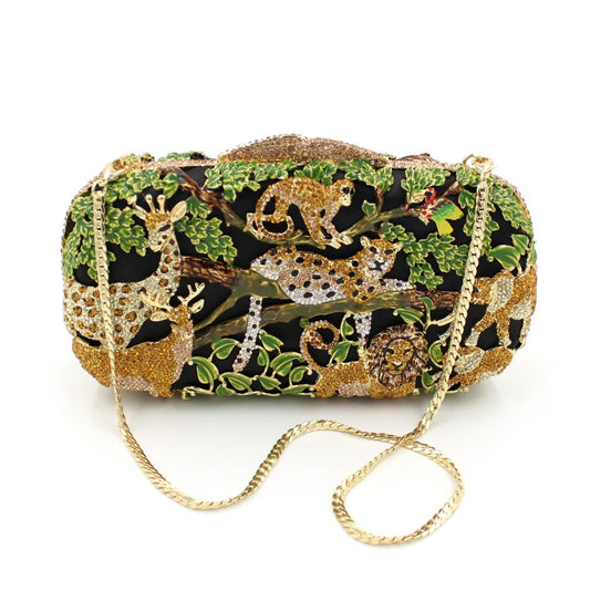 Animal Forest Rhinestone Evening Bag Hollow Metal Crystal Dinner Bag Bezel Diamond Clutch Purse Vintage Designer Handbags Luxury