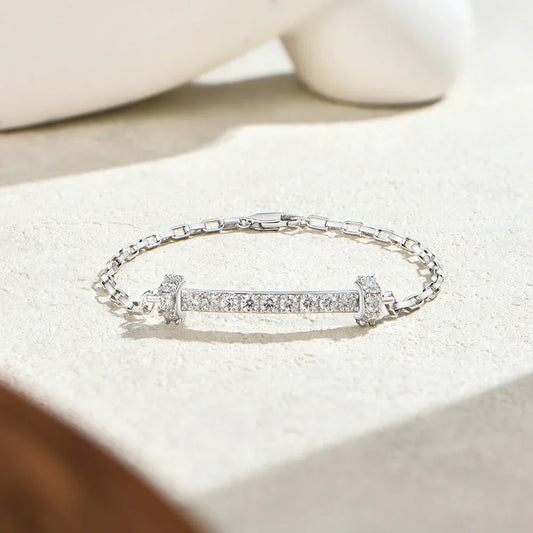 Bracelet en Moissanite à Barrette Horizontale pour Femmes et Hommes, Argent S925, Chaîne Forçat en Or 18 carats, Bijoux de Soirée Minimalistes et Tendance, Cadeau