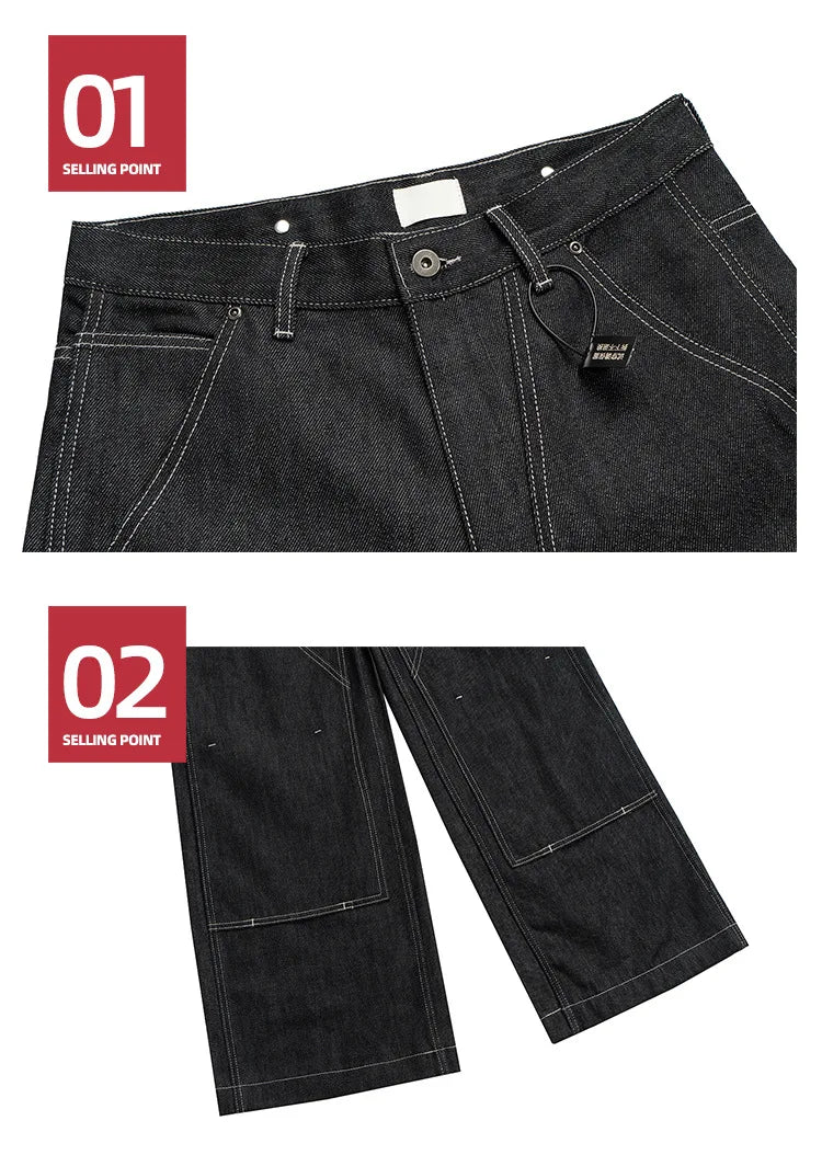 Black Original Cow Jeans Wood Trousers Bright Line Design Comfortable Fit Workwear Casual Pants ZJ118