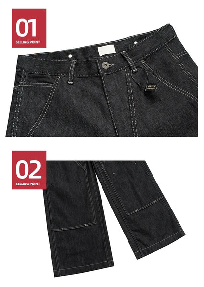 Black Original Cow Jeans Wood Trousers Bright Line Design Comfortable Fit Workwear Casual Pants ZJ118