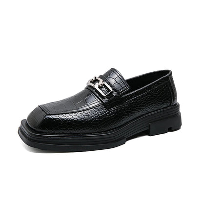Fashionable Dress Loafers For Men, Crocodile Embossed Chain Decor Slip-on Dress Shoes