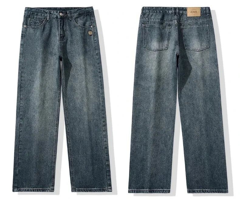 Spring Autumn American Retro Straight Jeans Men Streetwear Korean Fashion Loose Baggy Wide Leg Denim Pants Male Casual Trousers