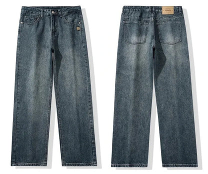 Spring Autumn American Retro Straight Jeans Men Streetwear Korean Fashion Loose Baggy Wide Leg Denim Pants Male Casual Trousers