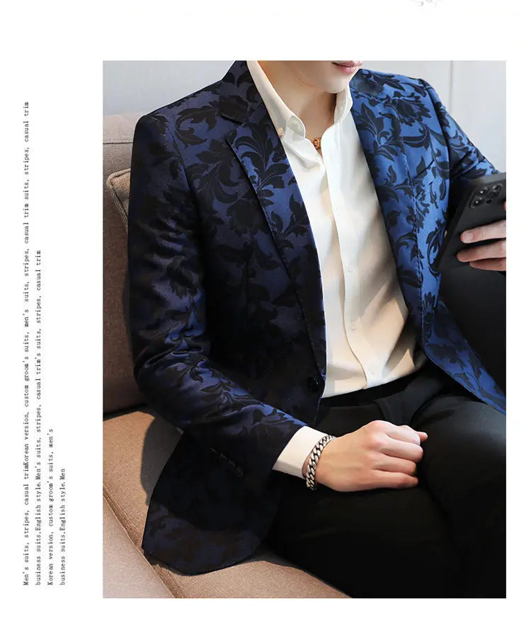 2025 Spring Luxury High-end Jacquard Men's Suit Coats British Style Men Slim Fit Casual Groom Wedding Dress Party Suit Blazers