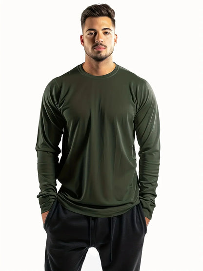 Men's Casual Pure Color Sweat-Wicking Breathable Quick-Dry Long Sleeve Sport T-Shirt Single Piece Summer Outdoor Activity