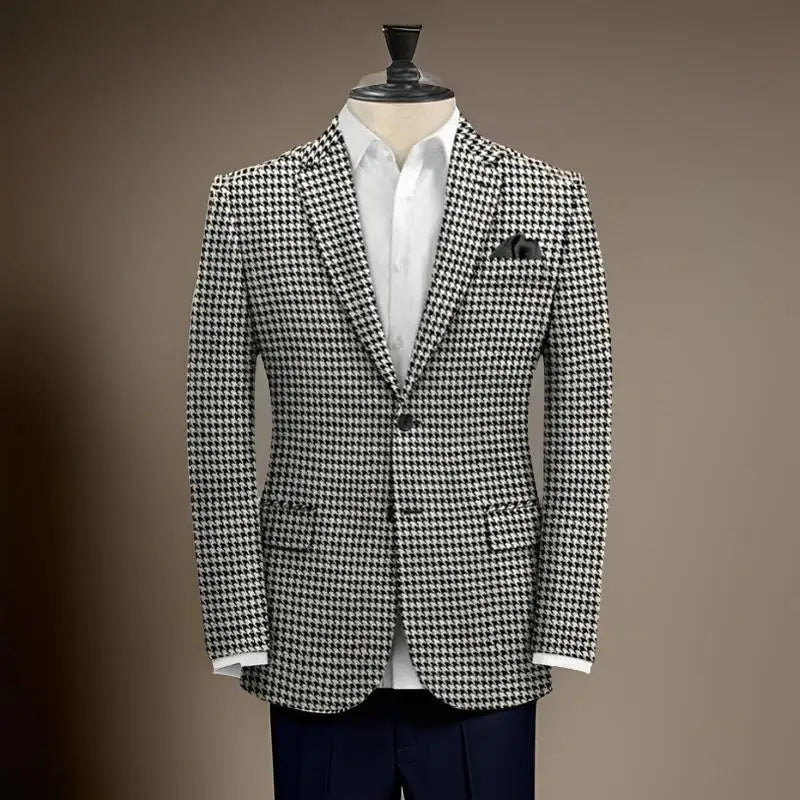 Plaid Business Suit Jacket for Men 1 Piece Notch Lapel Houndstooth Male Blazer 2024 Slim Fit American Style Wedding Suit