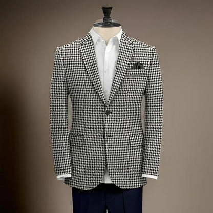 Plaid Business Suit Jacket for Men 1 Piece Notch Lapel Houndstooth Male Blazer 2024 Slim Fit American Style Wedding Suit
