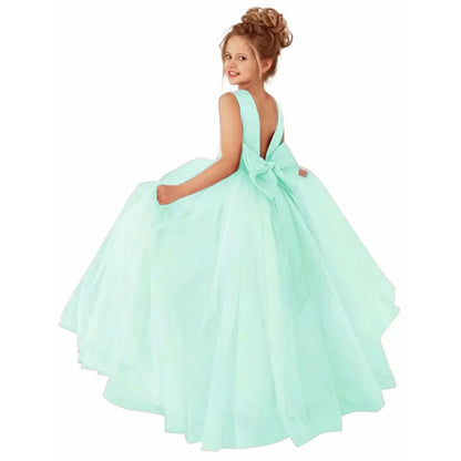 Customized Flower Girls Dress Dusty Pink Pearls Belt With Bow For Wedding Birthday Banquet Prom Ball Holy Communion Gowns