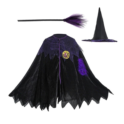 Kids Witch Halloween Costume Witch Cosplay Dress and Magic Hat Set Carnival Party Clothes for Girls Gothic Vampire Costume