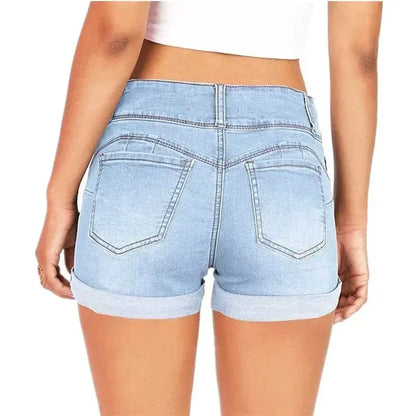 Women's New Summer Fashion Waistband Denim Stretch Fabric Shorts Casual Versatile Street Shorts