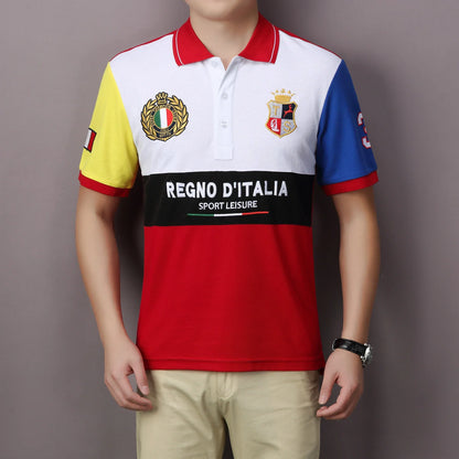 New men's polo shirt Italian leisure advanced pure cotton high-end embroidery luxury original design color contrast
