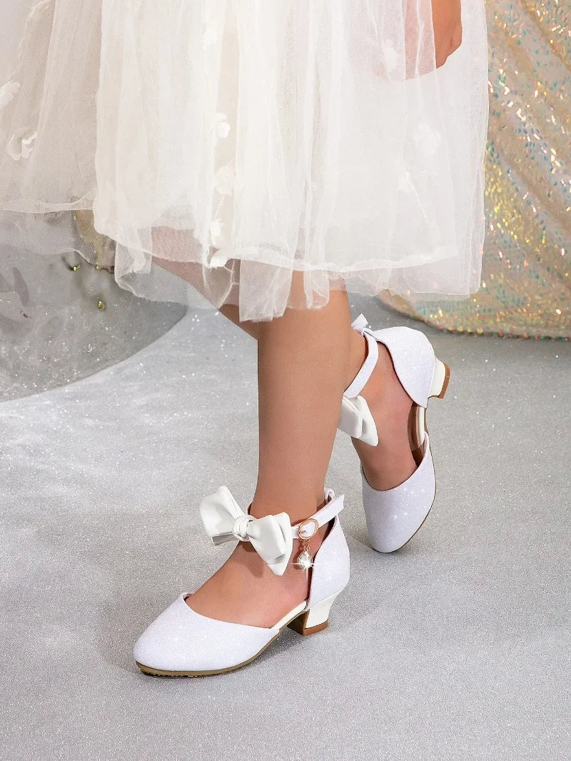 Girl Princess Dress Sandals Summer New Versatile Kids Fashion High Heels Shoes Sweet Bowknot Versatile Children Causal Sandals
