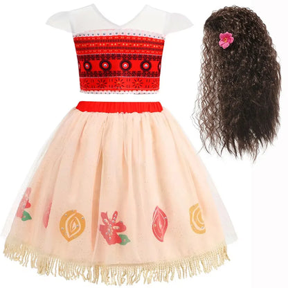 Halloween Moana Halter Dress for Girl Cosplay Moana Princess Costume Hawaii Toddler Vaiana Cute Sundress Two Piece Costume Set