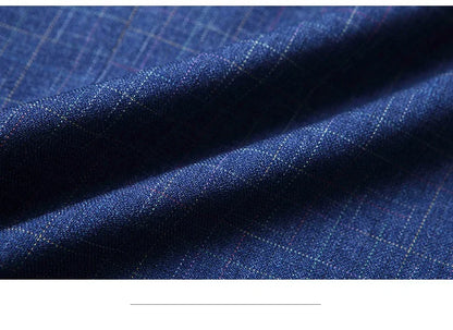 2025 Spring  Autumn New Blue Checkered Non-iron Suit Jackets for Men,black Light Business Casual Men Blazer Slim Fit, Asian Size