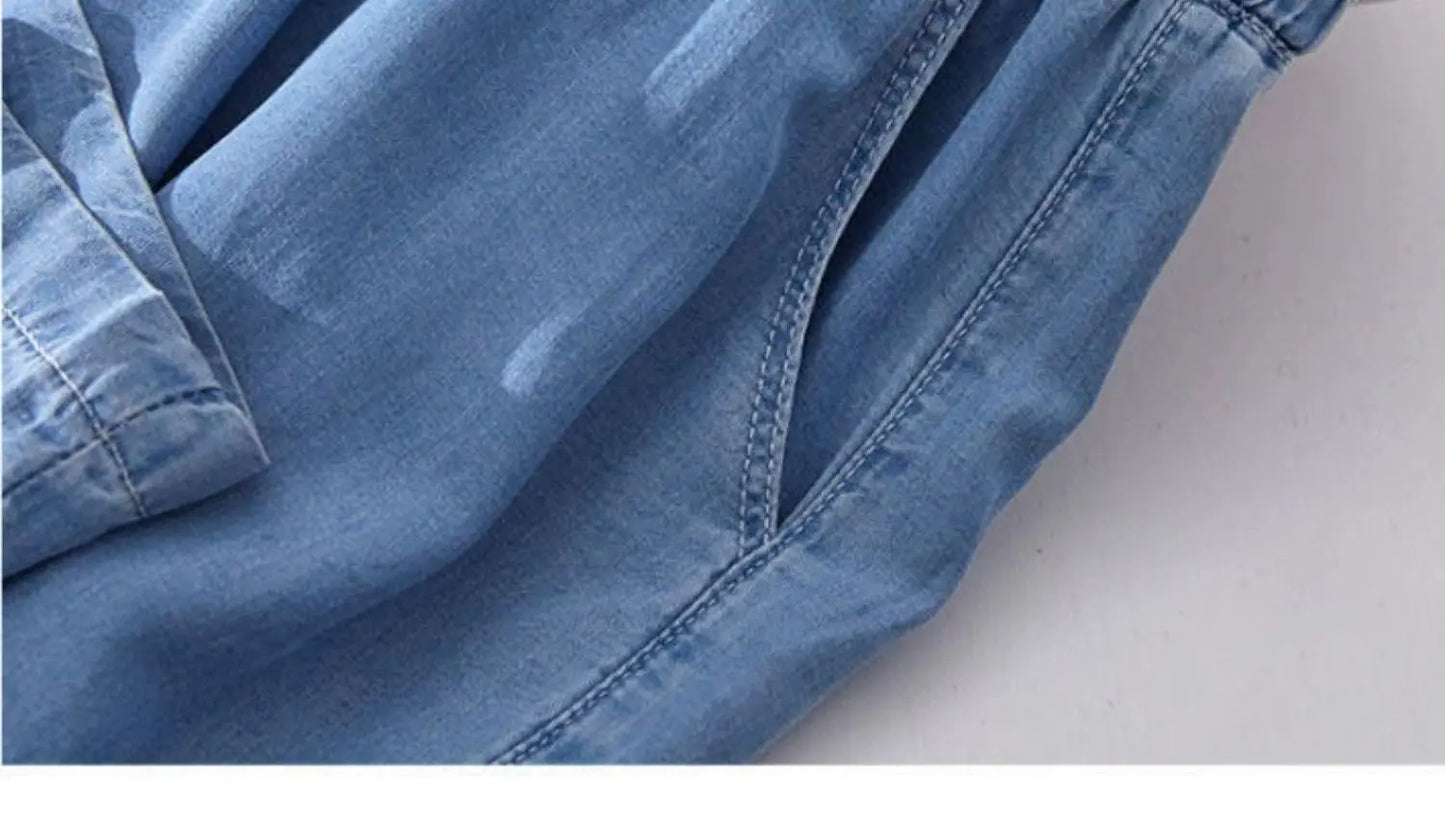 Women's Ice Silk Denim Pants Yoga Sports Thin Loose Style Summer Casual Wide Leg Harajuku Loose Waist