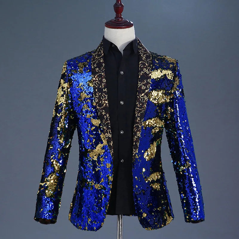 2026 New Men's Red Suit Jacket, Wedding Party Slim Dress Coat, Sequin Decoration Luxurious Blazers Blue Green Terno Masculino