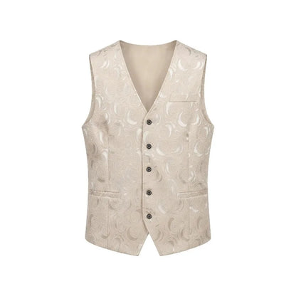 Suit Vest Man Business Casual Single-breasted Male Waistcoat Slim Printed V-neck Sleeveless Versatile Men Banquet Vest