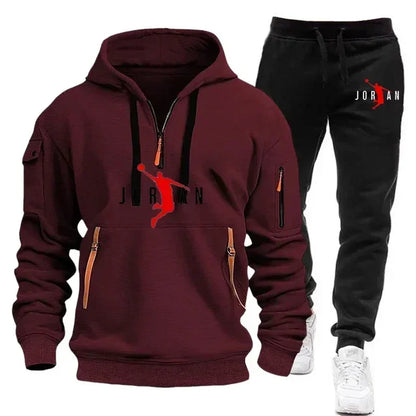 2025 Men's sports brand sweatshirt and hoodie 2-piece set, wool men's hip-hop sweatshirt, men's hoodie, casual sportswear set