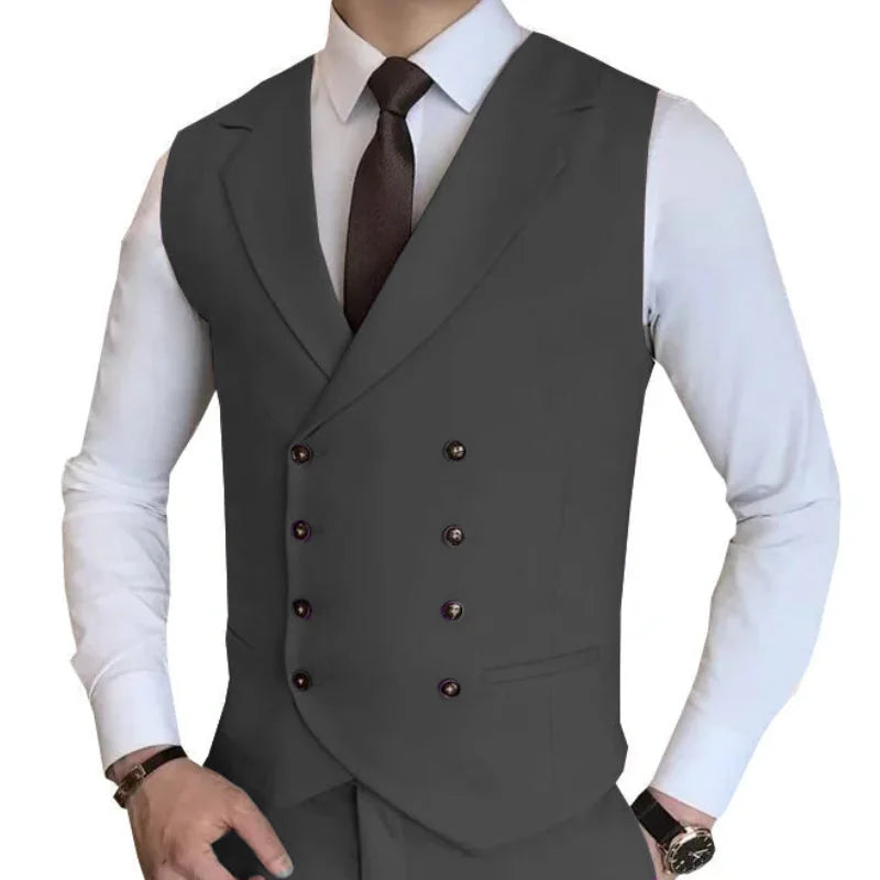 Men Vest Champagne Solid Double Button Waistcoat For Wedding Birthday Banquet Party Work Business Casual Men Suit Vest