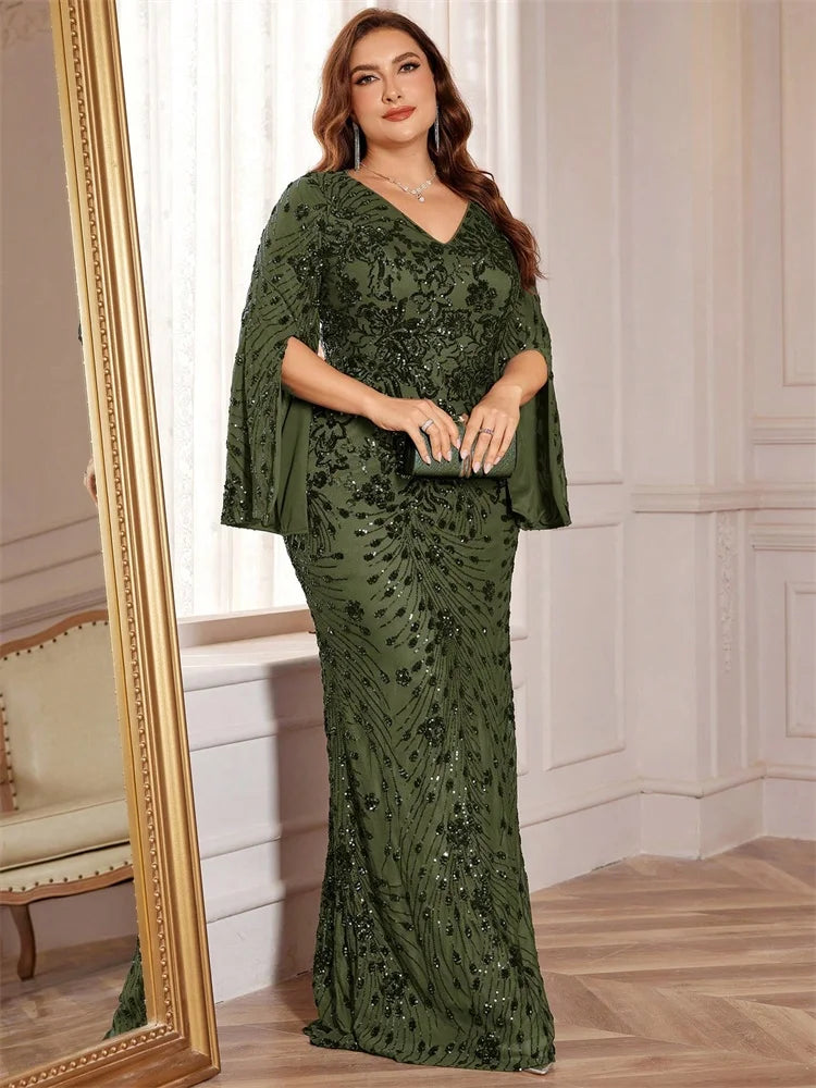 Plus Size Luxury Gold Evening Dresses Women 2024 Long Sleeve Mermaid Formal Sequins Prom Wedding Party Cocktail Gowns