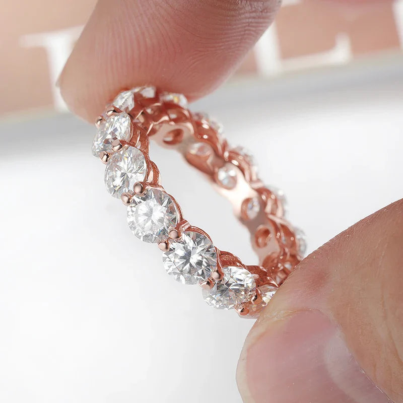 3/3.5/5mm Rose Gold Color All Moissanite Rings for Women Sparkling Wedding Ring 925 Sterling Silver Classic Jewelry Bands