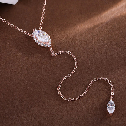 Marquise Cut Full Moissanite Pendant Necklace for Women 100% S925 Silver Y-style Halo Diamond Drop Neckchain with Certificate